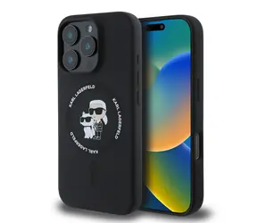 Karl Lagerfeld Liquid Silicone Karl and Choupette MagSafe Zadní Kryt pro Apple iPhone 16 Pro fialová