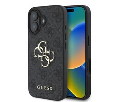 Guess PU 4G Metal Logo Zadní Kryt pro Apple iPhone 16 Plus šedá