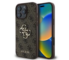 Guess PU 4G Metal Logo Zadní Kryt pro Apple iPhone 16 Pro hnědá