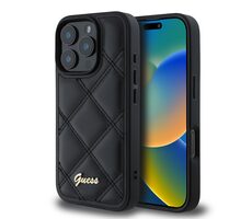 Guess PU Leather Quilted Zadní Kryt pro Apple iPhone 16 Pro černá
