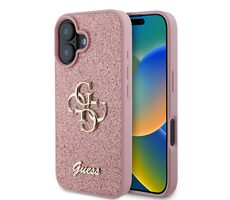 Guess PU Fixed Glitter 4G Metal Logo Zadní Kryt pro Apple iPhone 16 růžová
