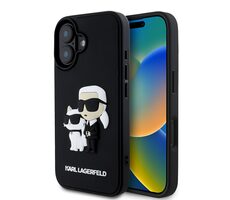 Karl Lagerfeld 3D Rubber Karl and Choupette Zadní Kryt pro Apple iPhone 16 černá