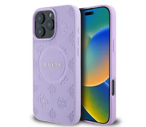 Guess Saffiano Peony Stamp MagSafe Zadní Kryt pro Apple iPhone 16 Pro Max fialová