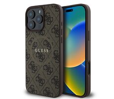 Guess PU Leather 4G Colored Ring MagSafe Zadní Kryt pro Apple iPhone 16 Pro hnědá