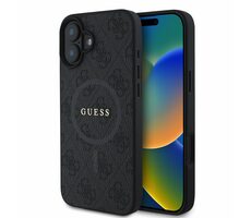 Guess PU Leather 4G Colored Ring MagSafe Zadní Kryt pro Apple iPhone 16 černá