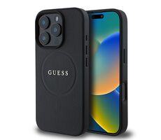 Guess PU Grained Classic Logo MagSafe Zadní Kryt pro Apple iPhone 16 Pro černá