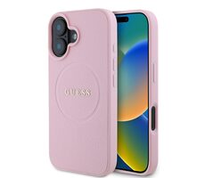 Guess PU Grained Classic Logo MagSafe Zadní Kryt pro Apple iPhone 16 růžová