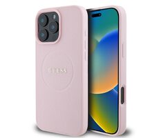 Guess PU Grained Classic Logo MagSafe Zadní Kryt pro Apple iPhone 16 Pro růžová