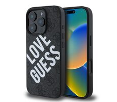 Guess PU Leather 4G Big Love Logo MagSafe Zadní Kryt pro Apple iPhone 16 Pro Max černá