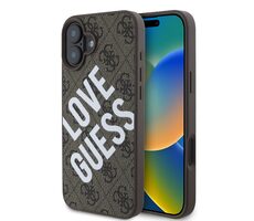 Guess PU Leather 4G Big Love Logo MagSafe Zadní Kryt pro Apple iPhone 16 hnědá