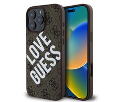 Guess PU Leather 4G Big Love Logo MagSafe Zadní Kryt pro Apple iPhone 16 Pro Max hnědá