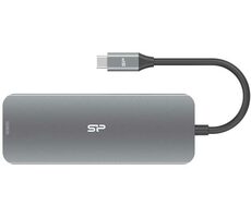Silicon Power SR30 USB-C stříbrná / Dokovací stanice / 8v1 / 2x USB-A / USB-C / 100W PD / HDMI / micro SD/SD / Ethernet