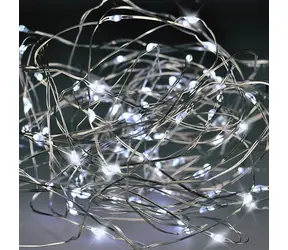 Solight 1V56-W vánoční řetěz stříbrný / 50x mini LED / 3x AA / studené světlo / 5m