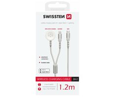 SWISSTEN Magnetický kabel pro Apple Watch a Lightning 1.2m bílá / USB-C / 2v1 / 60W / opletený