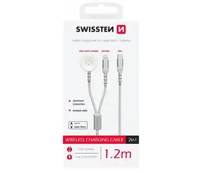 SWISSTEN Magnetický kabel pro Apple Watch a Lightning 1.2m bílá / USB-C / 2v1 / 60W / opletený