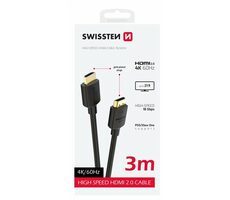 SWISSTEN Kabel HDMI 2.0 (M) - HDMI 2.0 (M) 3m černá / 18 Gbps / 4K / 60Hz / zlacené kontakty