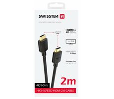 SWISSTEN Kabel HDMI 2.0 (M) - HDMI 2.0 (M) 2m černá / 18 Gbps / 4K / 60Hz / zlacené kontakty