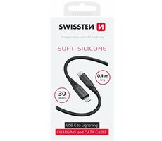 SWISSTEN SOFT SILICONE datový kabel USB-C - Lightning 0.4m černá