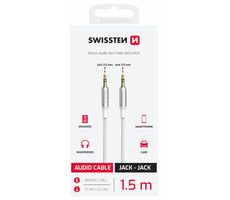 SWISSTEN TEXTILE propojovací audio kabel Jack 3.5mm (M) - Jack 3.5mm (M) 1.5m bílá