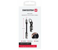 SWISSTEN Magnetický keychain kabel USB-A (F) - USB-C (M) 9.7cm / 15W