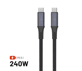 FIXED Dlouhý nabíjecí a datový opletený kabel s konektory USB-C/USB-C PD 3.1 2 m USB4gen2 20Gbps 4K60Hz 240W šedý