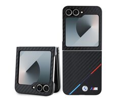 BMW M PU Carbon Tricolor Stripe Zadní Kryt pro Samsung Galaxy Z Flip 6 černá