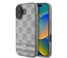 DKNY PU Leather Checkered Pattern and Stripe Zadní Kryt pro Apple iPhone 16 béžová