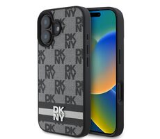 DKNY PU Leather Checkered Pattern and Stripe Zadní Kryt pro Apple iPhone 16 černá