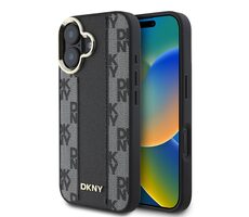 DKNY PU Leather Checkered Pattern Magsafe Zadní Kryt pro Apple iPhone 16 černá