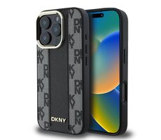 DKNY PU Leather Checkered Pattern Magsafe Zadní Kryt pro Apple iPhone 16 Pro černá