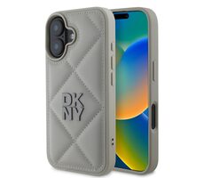 DKNY PU Leather Quilted Stack Logo Zadní Kryt pro Apple iPhone 16 šedá