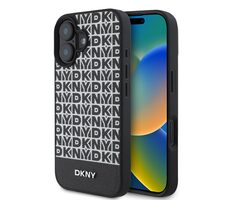 DKNY PU Leather Repeat Pattern Bottom Stripe MagSafe Zadní Kryt pro Apple iPhone 16 černá