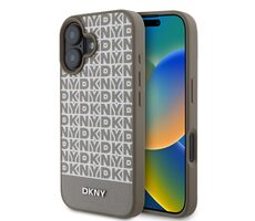 DKNY PU Leather Repeat Pattern Bottom Stripe MagSafe Zadní Kryt pro Apple iPhone 16 hnědá