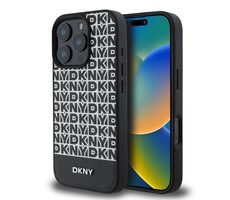 DKNY PU Leather Repeat Pattern Bottom Stripe MagSafe Zadní Kryt pro Apple iPhone 16 Pro černá