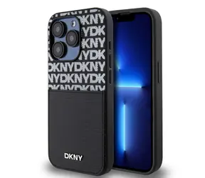 DKNY PU Leather Repeat Pattern Card Pocket Zadní Kryt pro Apple iPhone 14 Pro černá
