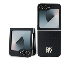 DKNY PU Leather Repeat Pattern Stack Logo Zadní Kryt pro Samsung Galaxy Z Flip 6 černá