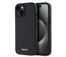DKNY PU Leather Silver Metal Logo Magsafe Zadní Kryt pro Apple iPhone 13 černá