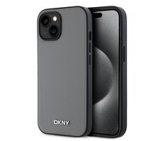 DKNY PU Leather Silver Metal Logo Magsafe Zadní Kryt pro Apple iPhone 13 šedá