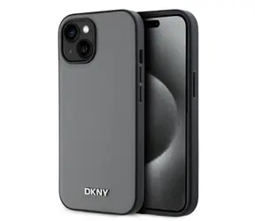 DKNY PU Leather Silver Metal Logo Magsafe Zadní Kryt pro Apple iPhone 14 šedá