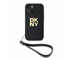 DKNY PU Leather Stack Logo Wrist Strap Zadní Kryt pro Apple iPhone 13 černá