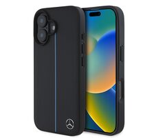 Mercedes Leather modrá Stripe MagSafe Zadní Kryt pro Apple iPhone 16 černá