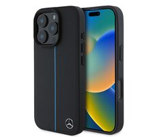 Mercedes Leather modrá Stripe MagSafe Zadní Kryt pro Apple iPhone 16 Pro černá