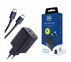 3mk Hyper Charger PD 45W+USB Cable C to C Black