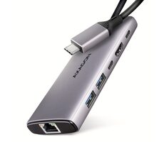 AXAGON HMC-6G2L, USB 10Gb/s hub, 2x USB-A, 1x USB-C, HDMI 4k/60Hz, RJ-45, PD 100W, kabel USB-C 15cm