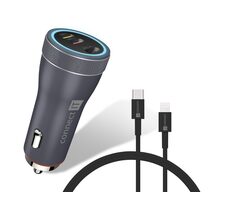 CONNECT IT InCarz DUPLEX nabíječka do auta šedá / 27W / 2x USB-C / 1x Lightning