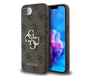 Guess PU 4G Metal Logo Zadní Kryt pro iPhone 16e hnedá