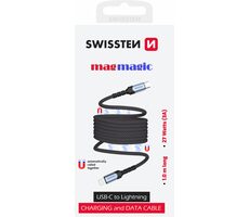 SWISSTEN Magnetický datový kabel USB-C - LIGHTNING 1m černá