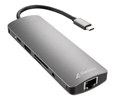 Sharkoon Combo Adapter šedá / dokovací adaptér / 3x USB 3.2 / RJ45 / USB-C 