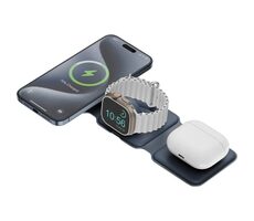 Energea GoMag Trio Plus skládací bezdrátová nabíječka modrá / pro iPhone & Apple Watch & AirPods / 15W