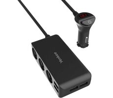 YENKEE YAC 450 černá / Nabíjecí adaptér do auta / 4x USB-A / 3x 12V výstup / 1 m